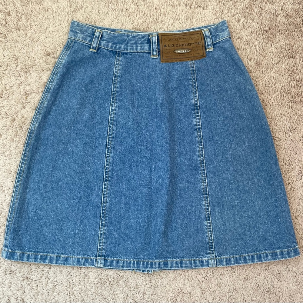 Vintage Liz Claiborne Liz Wear 80s 90s Denim Jean Mini Skirt Size 4 Petite - Picture 15 of 16
